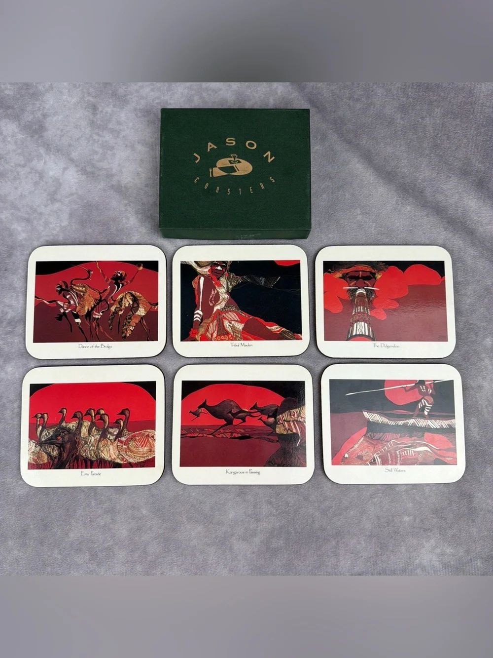VTG Jason Inspirations Coasters Set 6 Cork Back Australian Indigenous Art
